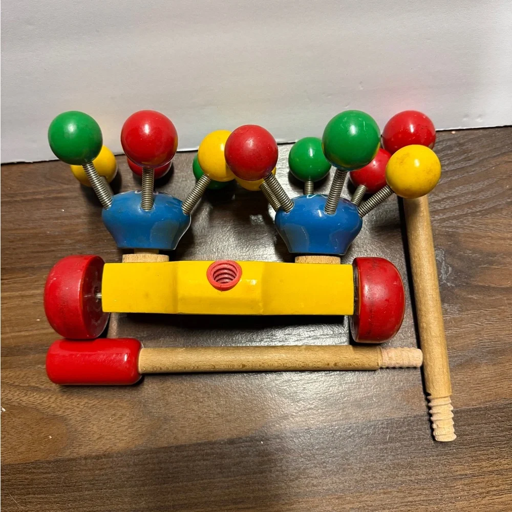 Very Rare vintage Kouvalias Vibrant Wooden Toy with Red, Yellow, Green, and Blue